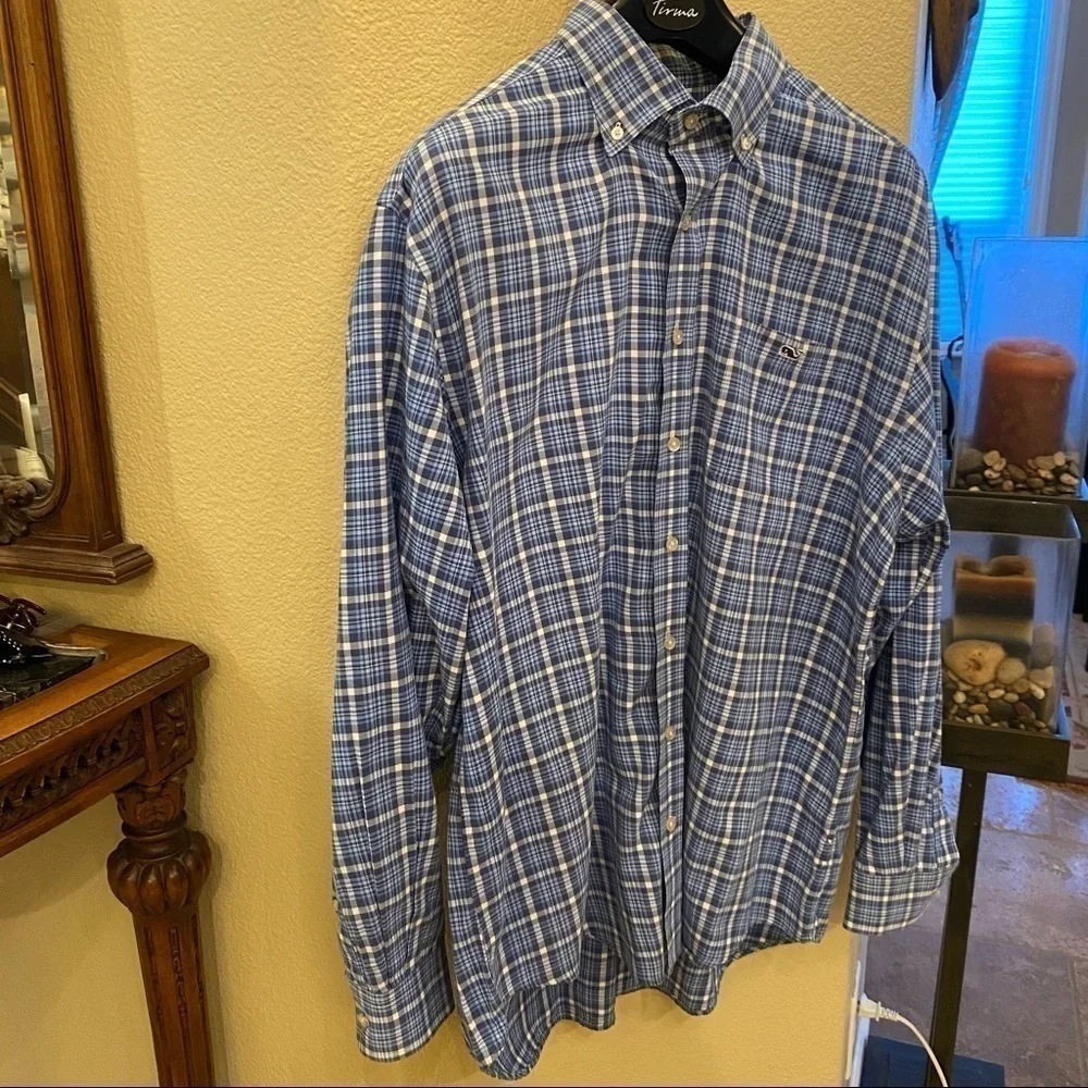 VINEYARD VINES Men Blue Plaid Buttoned Tucker Long Sleeve Shirt Size Large
